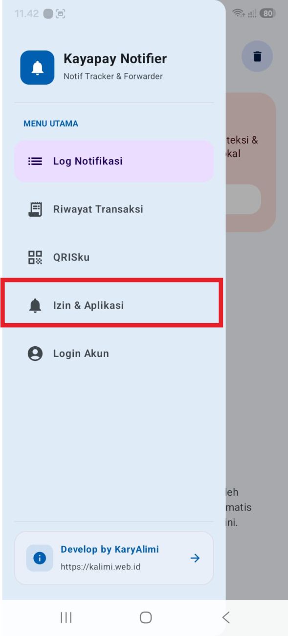 Langkah 3 — Buka menu Izin & Aplikasi