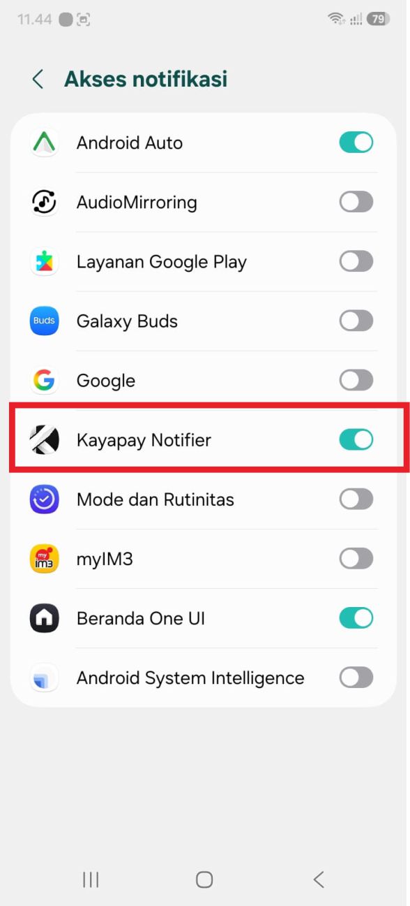 Langkah 6 — Aktifkan akses notifikasi Kayapay Notifier